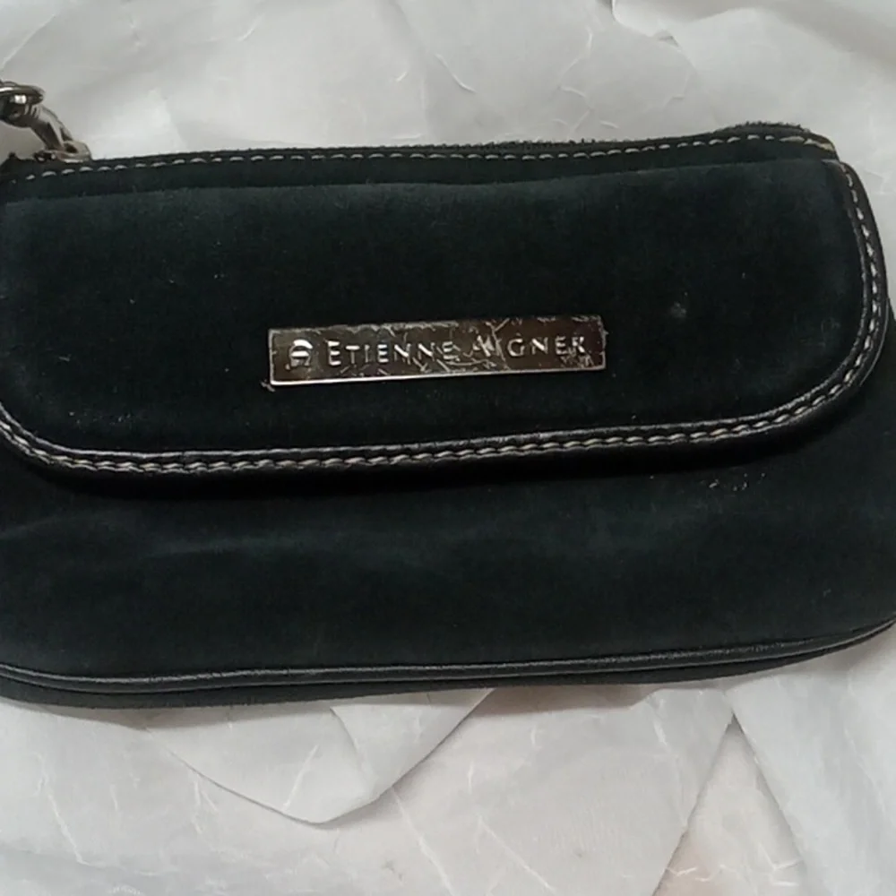 Etienne Aigner black leather wristlet